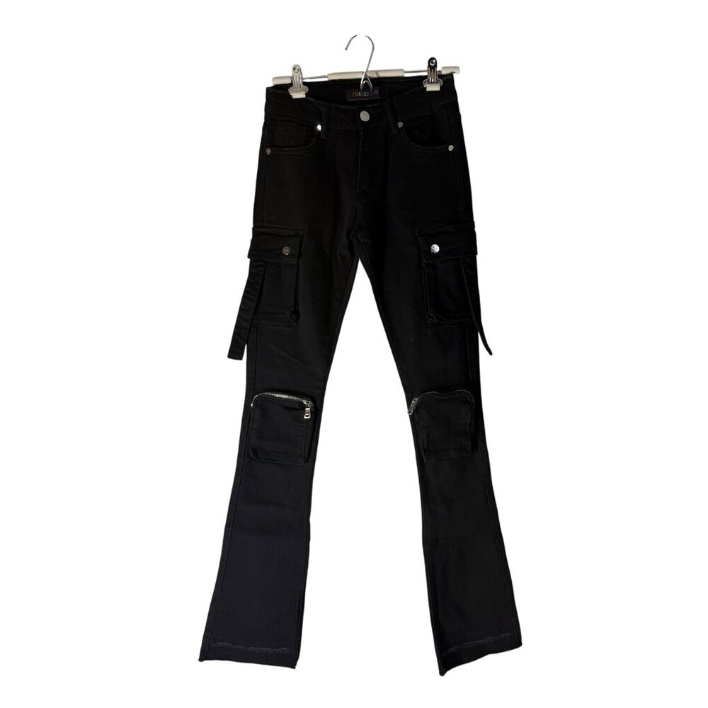 PHEELINGS Stacked Jean Black Cargo Slim Fit Raw Hem Mens Jeans Size 28